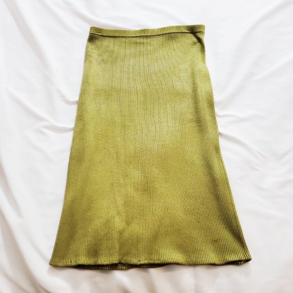 NEWPORT NEWS Jeanology Vtg 90s Pea Green Ribbed Midi Skirt GUC - Picture 4 of 4